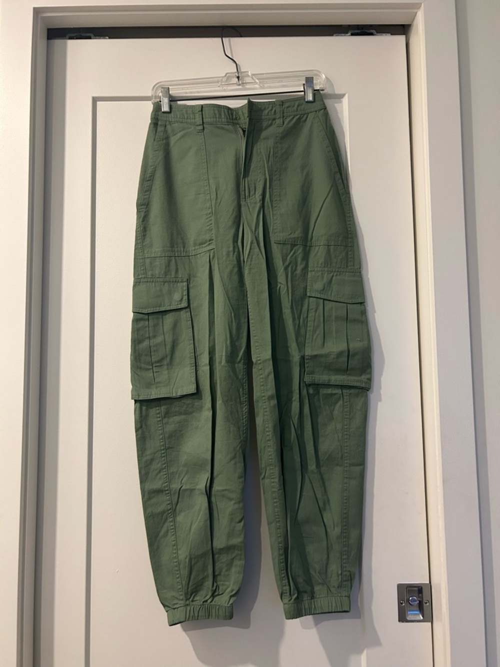 Olive Green Cargo Pants with Elastic Cuffs - MISSING BUTTON